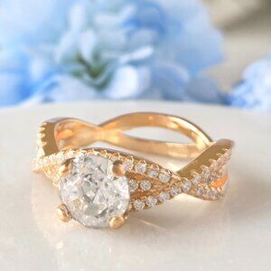 Round cut Gold ring, 925 Sterling Silver with 10k gold finish